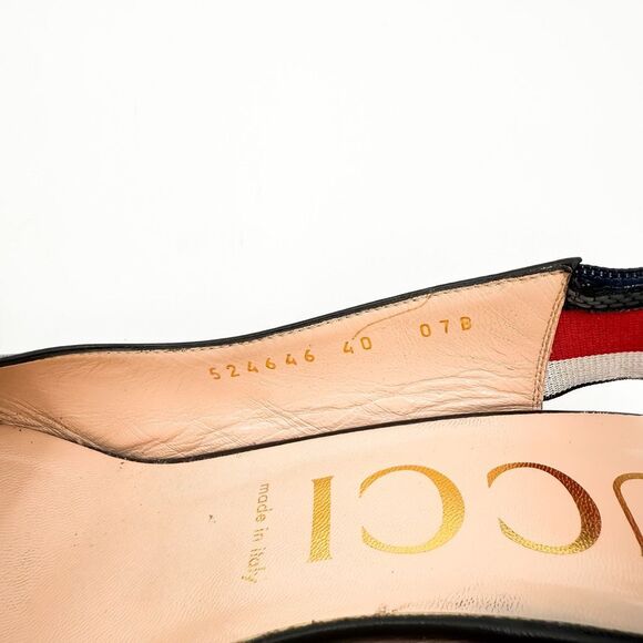 Gucci Sylvie Pumps Web Stripe Black Leather Slingback Heels Size 40, 10 - Picture 11 of 14